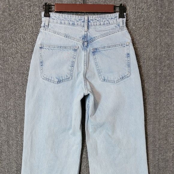 ZARA Jeans Womens 2 Blue Marine Straight Wide Leg High Waist Raw Hem - Picture 9 of 12